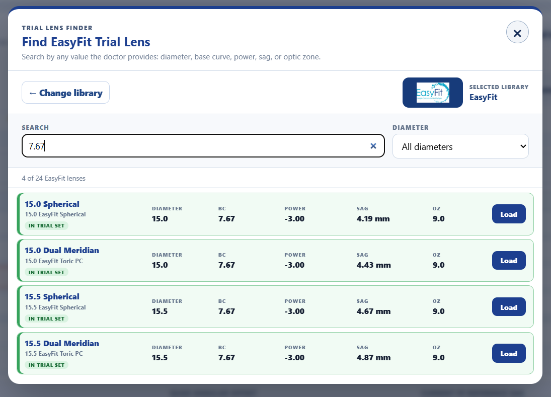 EasyFit Trial Lens Finder
