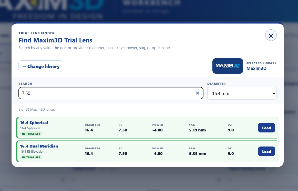 Maxim3D Trial Lens Finder